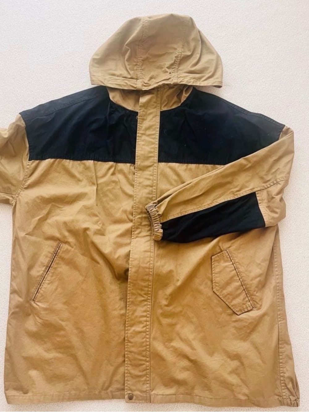 Men's Hooded Two-Tone Tan and Black Jacket